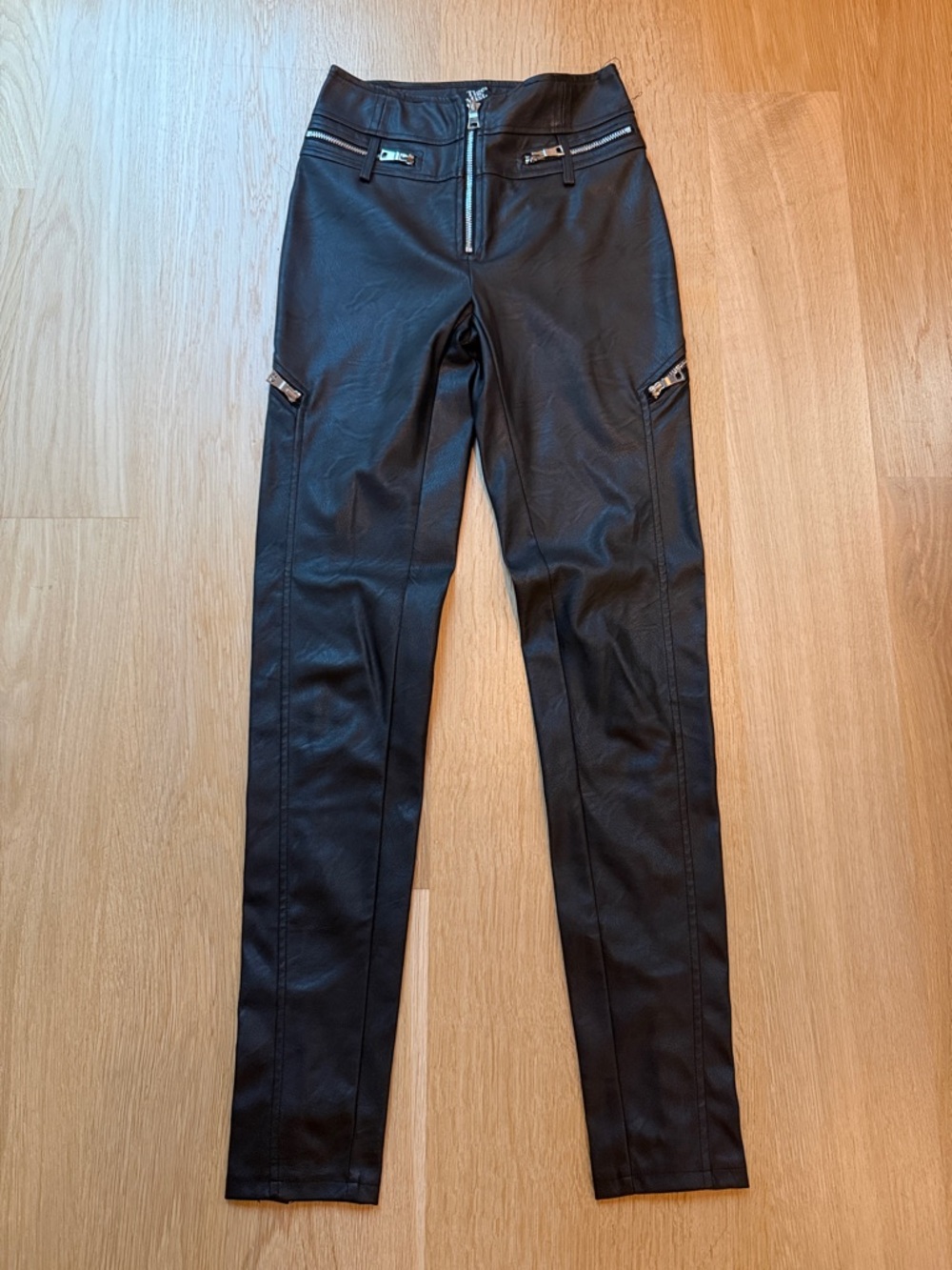 Tiger Mist Black Faux Leather Zip-Front Pants